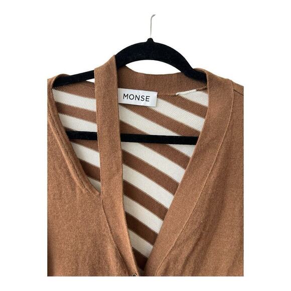Monse Asymmetrical Cardigan Brown White Stripes Shoulder Cut Out Size Small - Picture 2 of 6